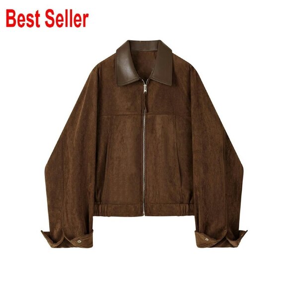 Jackets & Blazers - Faux Suede Cropped Jacket Utility Barn Coat Chic Y2K Retro Fall Outwear